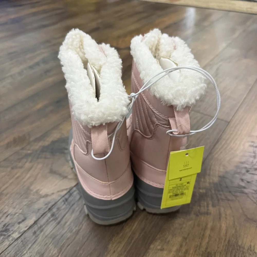 All In Motion Girls‎ 2 Pink Waterproof Snow Boots Coquette Fairy Faux Fur NWT